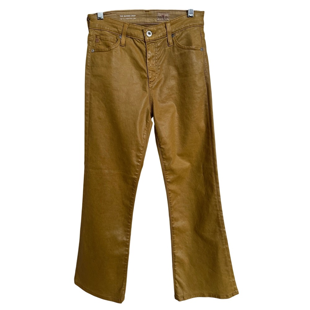 AG Adriano Goldschmied Quinne Crop Coated Flare Jeans 27 Mustard Ochre‎